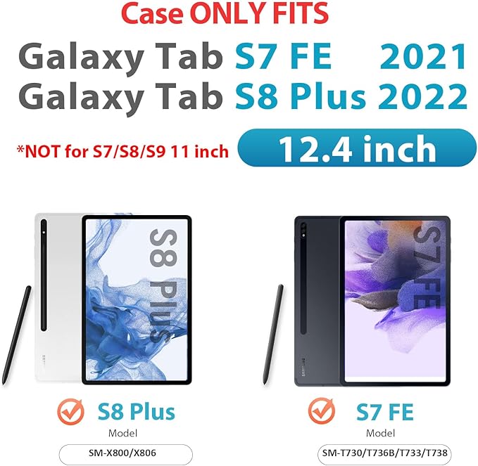 HXCASEAC Case for Samsung Galaxy Tab S7 FE 5G 12.4 inch, Protective with Screen Protector/Hand Strap/S Pen Holder, Heavy Duty Design for Samsung Galaxy S7 FE Tablet Case - Blue