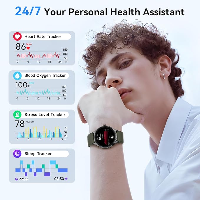 Smart Watches for Men/Women, 1.27" HD Smartwatch Fitness Tracker with Bluetooth Calls (Make/Answer), Heart Rate/SpO2/Sleep Monitor, 12 Days Battery, IP68 Waterproof - Green
