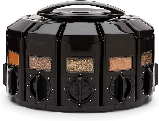 Kitchen Art Spice Rack Select-A-Spice Auto-Measure Carousel 12 Compartments Black 8.75 x 8.75 x 6 inches