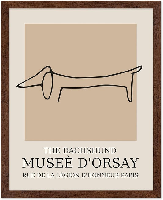 Poster Master Vintage Poster - Retro Minimalist Print - Gift for Artist, Housewarming - Dachshund Dog, Line Drawing, Abstract - Wall Decor for Living Room, Bedroom, 16x20 Brown Framed