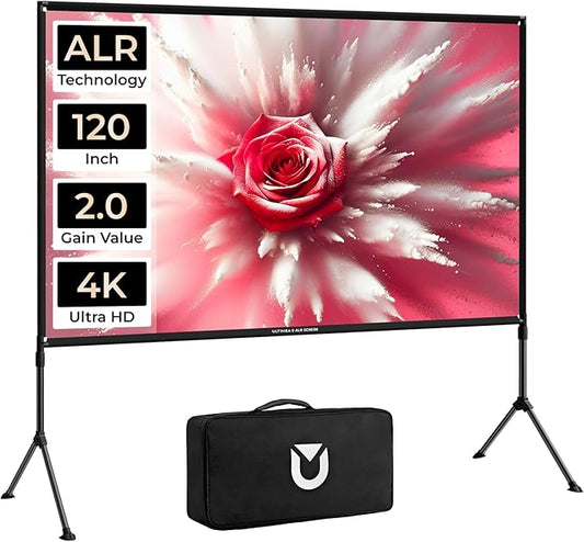 ULTIMEA Outdoor Projector Screen with Stand, 120 inch Anti-Glare Portable Projector Screen, Foldable Indoor Projection Screens 16:9 4K Full HD Movie Screen with Carry Bag for Home Theater