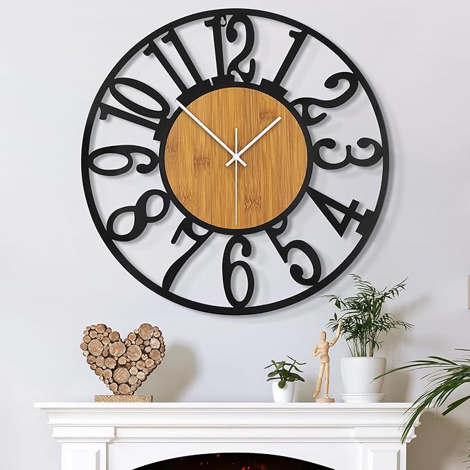 Large Wall Clock for Living Room Decor, 16 Inch Non Ticking Silent, Battery Operated Modern Vintage Oversized Wall Clock for Bedroom Kitchen