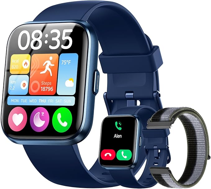 Smart Watches for Women Men, 1.85" Screen Smartwatch Compatible iPhone Android Phone Answer/Make Call, 24/7 SpO2 Sleep Heart Rate Monitor,3ATM Waterproof, Fitness Traker 120+Sport ( 2 Bands Included)