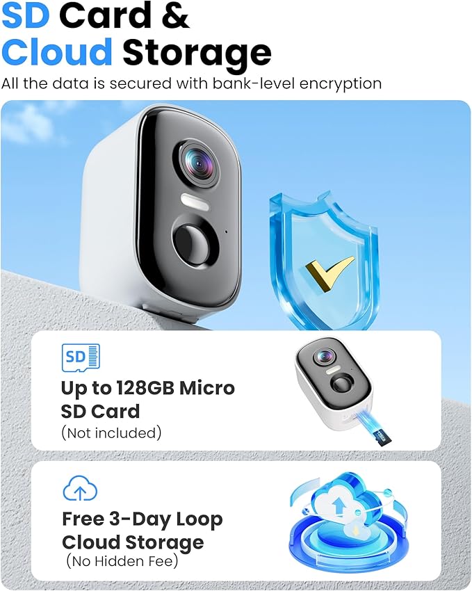 Security Cameras Wireless Outdoor, 2K Battery Powered WiFi Cameras for Home Security with AI Motion Detection, Color Night Vision, Siren Alarm, 2-Way Talk, IP66 Waterproof, Cloud/SD Storage