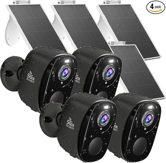 4PC 2K Security Camera Wireless Outdoor, Solar Camera for Home Security, Battery Powered WiFi Security Cameras with Color Night Vision, AI Motion Detection, 2-Way Audio, IP65, SD/Cloud, Works Alexa G