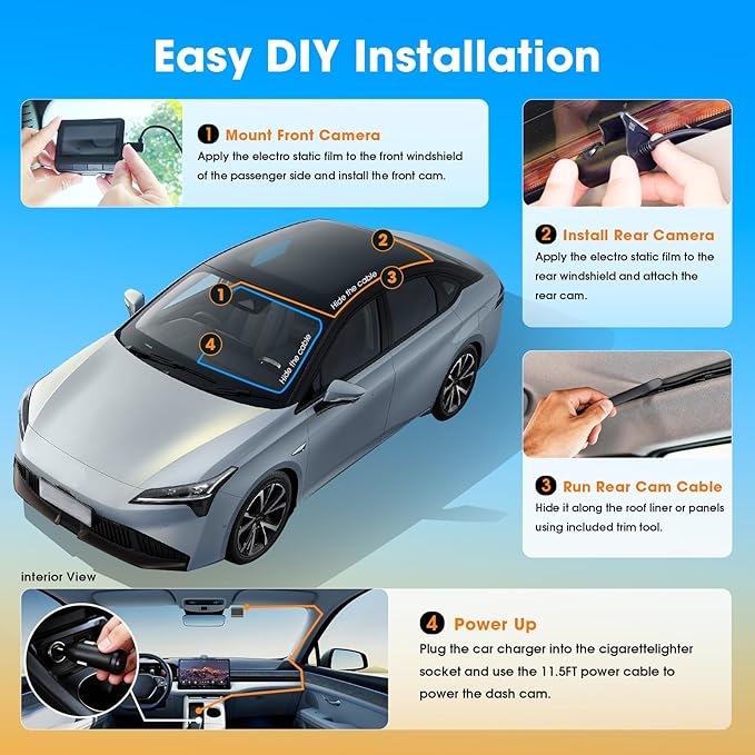 DDPAI 4K Dash Cam Front and Rear, Built-in 32G eMMC Dual Dash Camera for Cars, 128GB Card Included Dashcam,GPS, Night Vision,5G WiFi, 7-Days Parking Mode, 3" IPS, ADAS, WDR, Support 512GB, Z60