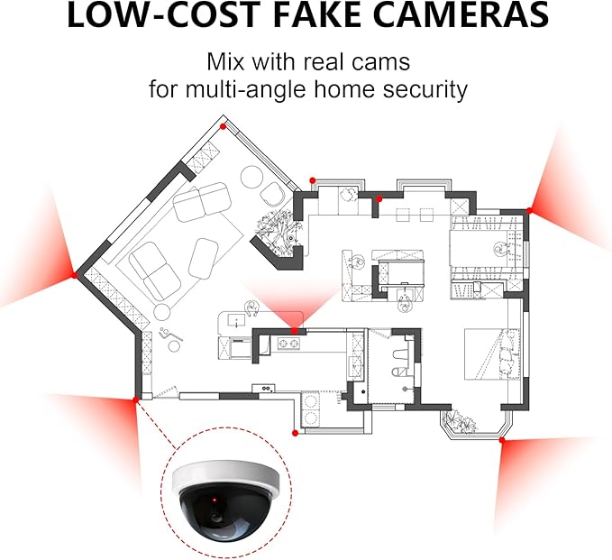 WALI Dummy Fake Security CCTV Dome Camera with Flashing Red LED Light with Security Alert Sticker Decals (SDW-8), 8 Packs, White