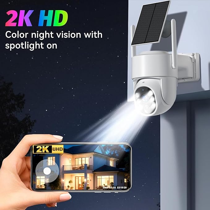 Solar Security Cameras Wireless Outdoor, 5G&2.4GHz Cameras for Home Security, 2K Solar Outdoor Camera, Color Night Vision, AI Human Detection, 2-Way Talk, Siren Alarms (2-Pack)