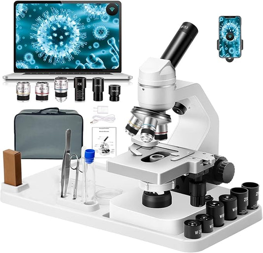 Microscope 40x-2000 Times Magnification, Upper and Lower LED Lights, Double-Layer Stage, Primary and Secondary School Students, Children's Composite Microscope (WiFi Electronic Eyepiece)