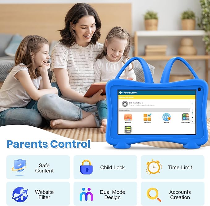 Kids Tablet 7 inch Toddlers Learning Tablets with WiFi, YouTube, Dual Camera, Touch Screen, Parental Control, Child Tablet for Boys Girls