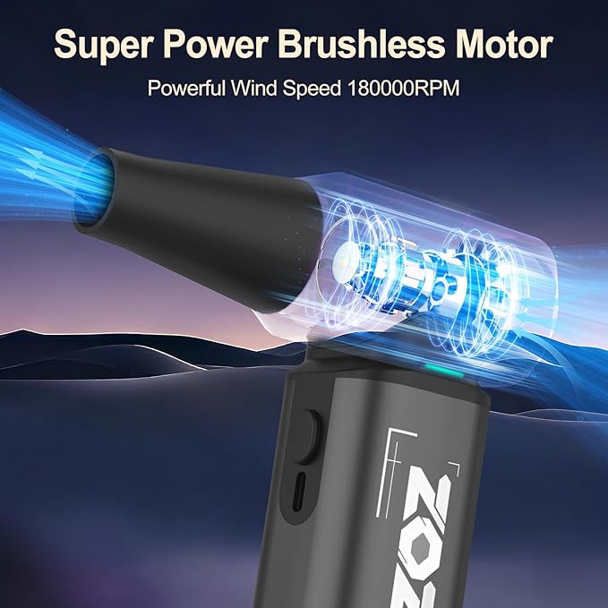 Compressed Air Duster, 180000RPM Powerful Cordless Electric Air Duster with Brushless Motor and LED Light, Rechargeable Stepless Speed Regulation Dust Blower for PC, Keyboard, House, Car and Outdoor