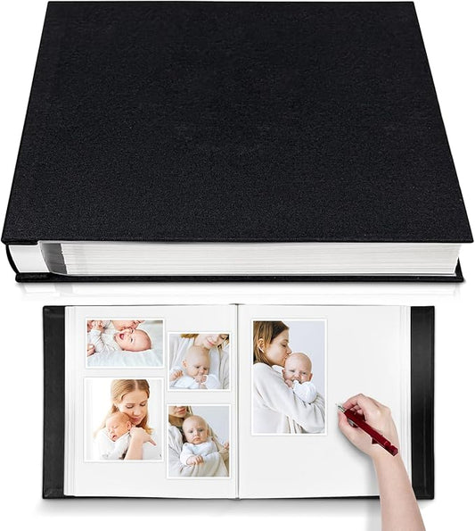 Large Photo Album Self Adhesive 4x6 8x10 10x12 13"x12.8" Magnetic Scrapbook Album 12.6"x11" Inch 60 Sticky Pages Linen Cover DIY Photo Album with A Metallic Pen and DIY Stickers(Black)