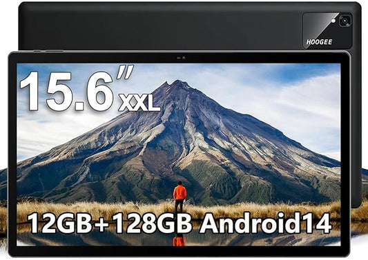 15.6 Inch Pro Tablet Android 14 Large Tablets 2025 Helio G99 Octa-Core 12GB+256GB, 1TB Expandable, 12000mAh 30W Fast Charge (inch,15.6, Black, 128, GB)
