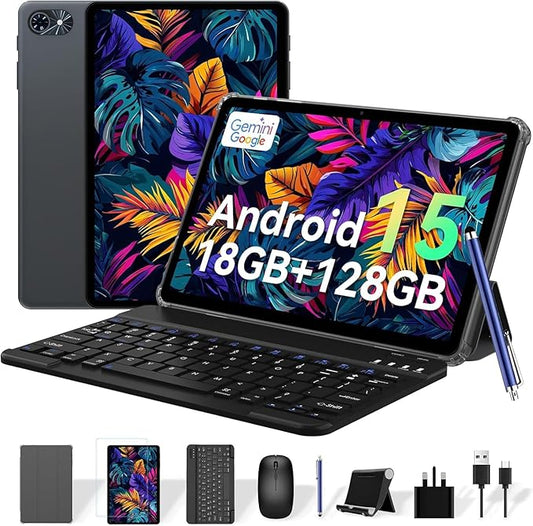 Tablet 2026 Android Tablets 10 Inch, Electronics Tablets with Keyboard, 18GB RAM 128GB ROM /2TB TF, Gemini AI 2 in 1 Tablet with Pen, 6000mAh, 1080P, BT5.0, GPS, OTG, Suitable for Study and Office