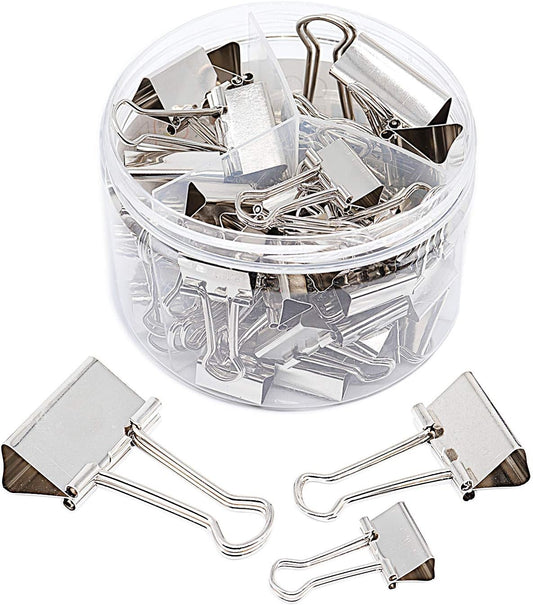Silver Binder Clips Paper Clamps, Assorted Sizes Set (Small, Medium, Large) for Office School and Home Supplies (New Version)