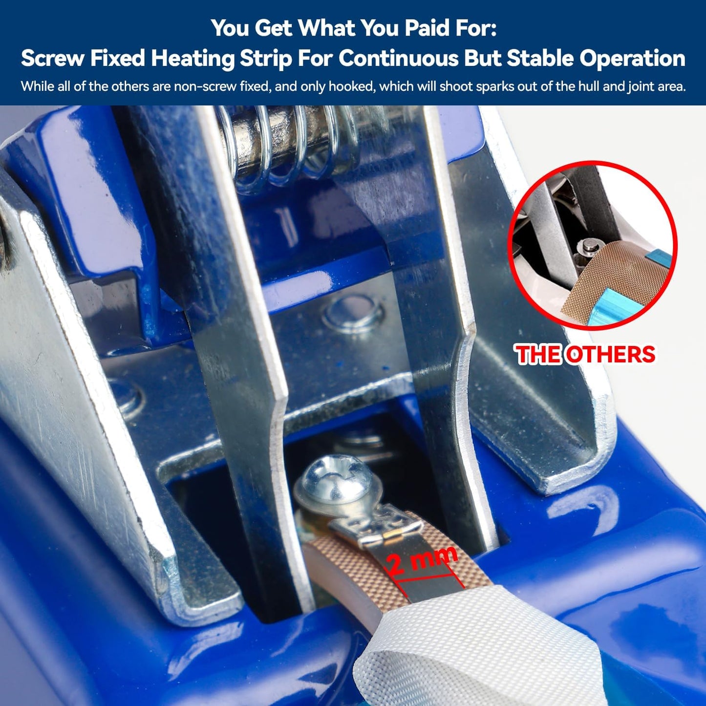 Sealer Pro - 8 inch Impulse Heat Sealer - 2mm Sealing Width - Manual Heat Sealer Machine for All Bags - Most Heavy Duty for Strong, Secure Sealing for Long Term Food Storage, Deep Blue