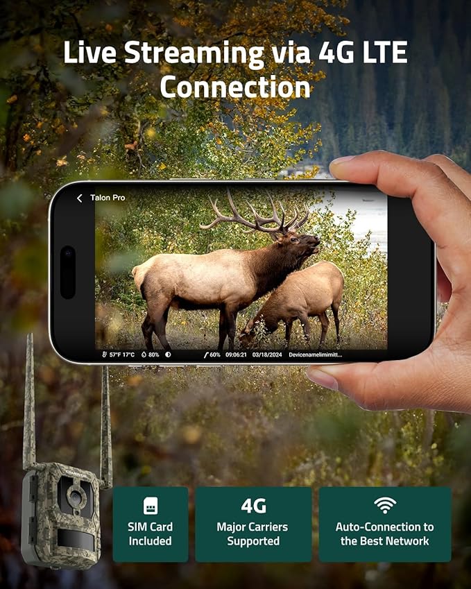REOLINK 4K 3G/4G LTE 360° Cellular Trail Camera Outdoor 2-Hunting-Cam Bundle - Go Ranger PT Kit+Talon Pro Solar Kit, No-Glow IR, SIM Card Included, Smart Animal Detection, Waterproof for Wildlife