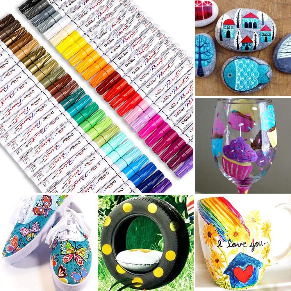 Paint Marker Pens - 48 Colors Permanent Oil Based Paint Markers, Medium Tip, Quick Dry and Waterproof Assorted Color Marker for Metal, Wood, Plastic, Rock Painting, Stone, Canvas, Glass, Ceramics