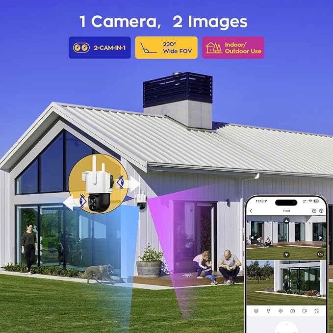 xmartO [WiFi 6 Dual-Lens Camera] 2-in-1 QHD WiFi Home Security Camera with AI Tracking, Pan Tilt Zoom, 5G/ 2.4G Dual Band, Bluetooth Easy Setup (Works Only w WiFi6 NVR, Also Works Standalone)
