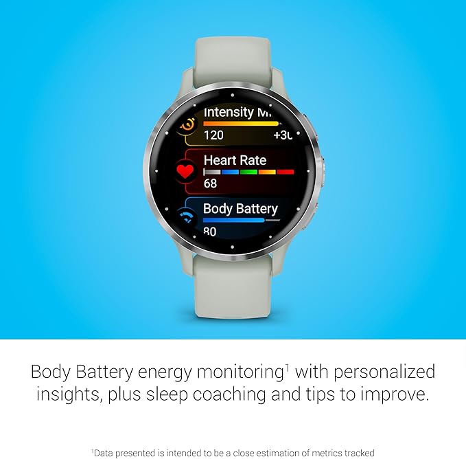 Garmin Venu 3S Running GPS Smartwatch with AMOLED Display, Advanced Health, Fitness Features, Up to 14 Day Battery Life with Signature Power Bundle | Silver with Sage Gray Silicone Band