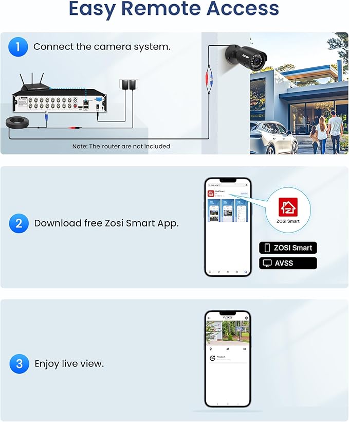 ZOSI H.265+ 1080p 16 Channel Home Security Camera Outdoor Indoor, 16CH CCTV DVR with AI Human Vehicle Detection and 8 x 1080p Surveillance Bullet Camera, 100ft Night Vision, 90° View Angle, 2TB HDD