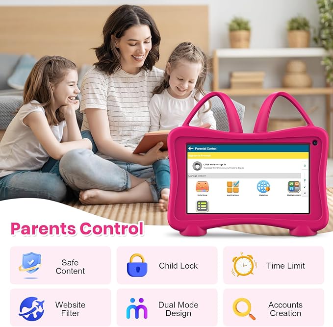 Kids Tablet 7 Toddler Learning Tablet with WiFi, YouTube, Dual Camera, Touch Screen, Parental Control, Child Tablets for Boys Girls (Rose)
