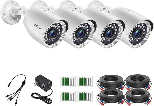 ZOSI 4 Pack HD-TVI 1920TVL 1080p Home Security Camera Outdoor Indoor, Weatherproof Surveillance CCTV Bullet Camera with 80ft Long Night Vision and 90° View Angle