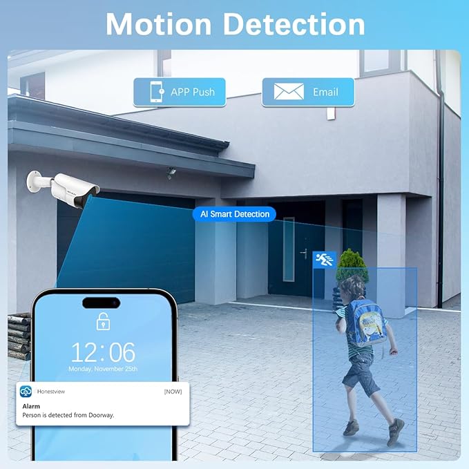 【2-Way Audio】 Outdoor Wired Security Camera System Home Video Security Cameras Systems POE Security Surveillance DVR Kits