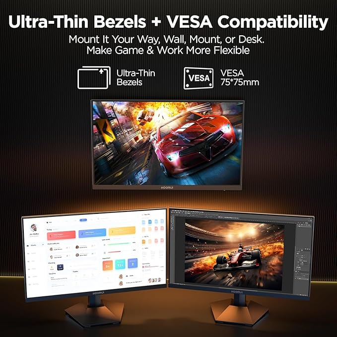 KOORUI 27 Inch 1440p Gaming Monitor 200Hz, 1ms, Fast IPS Screen, HDR400, 95% DCI-P3 Color Gamut, Height/Pivot/Tilt Adjustability, Adaptive Sync Technology, HDMI & DP Ports, 2K Monitor, Black, G2722P
