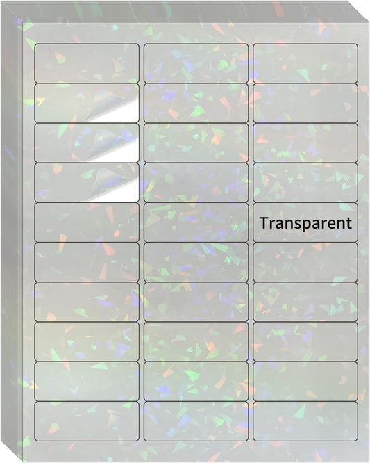 STARLIBOO Transparent Stickers Labels -1" x 2-5/8" Clear Address Labels Mailing Stickers for Laser/Inkjet Printer 8.5"Ã11"- 200 Labels (Clear Holographic)