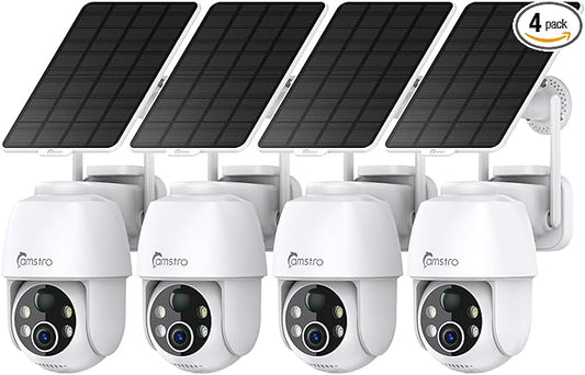 Solar Security Cameras Wireless Outdoor, 2K WiFi 6 Battery Powered Cameras, 360° View, AI Motion Detection, Color Night Vision, Two-Way Talk, Cloud/Local Storage, 2.4Ghz Only, 4Pack