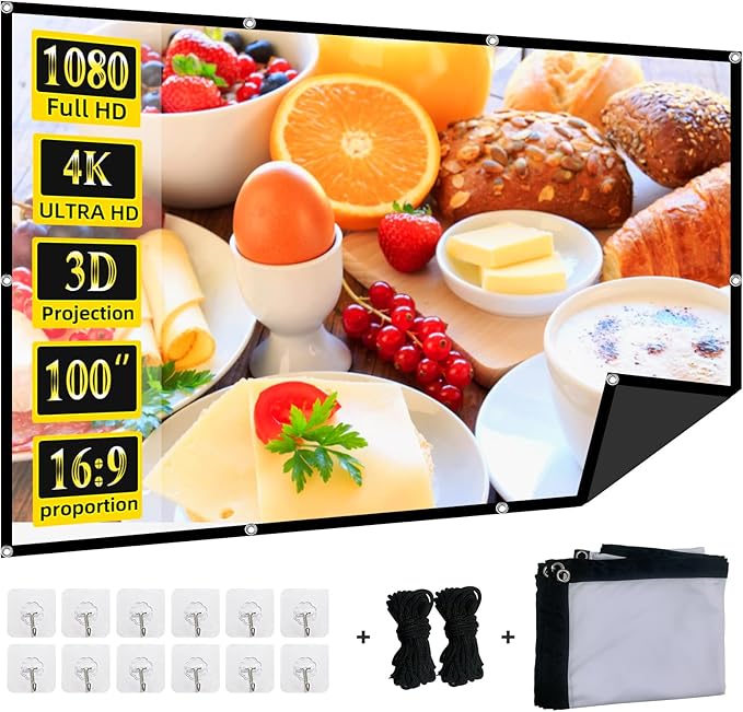 Foldable 100-inch Projector Screen,XINLEMY 4k 16:9 Anti-Crease Portable Washable Projector Backing Black Absorbs Light Movies Screens for Home Theater Backyard Indoor and Outdoor Camping
