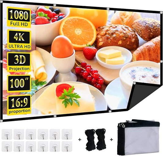 Foldable 100-inch Projector Screen,XINLEMY 4k 16:9 Anti-Crease Portable Washable Projector Backing Black Absorbs Light Movies Screens for Home Theater Backyard Indoor and Outdoor Camping