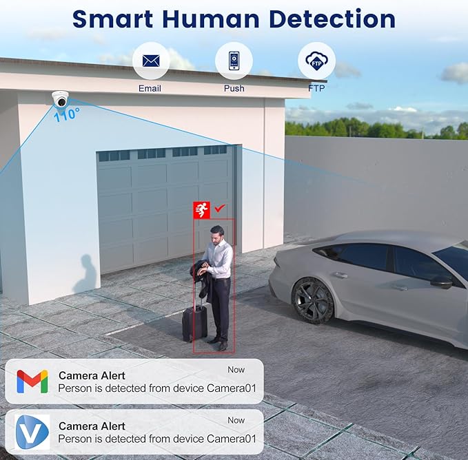 Anpviz 5MP IP PoE Dome Security Camera with Mic/Audio, Turret Camera Outdoor with Human Detection, IP66 Weatherproof, 100FT Night Vision, 2.8mm Wide Angle, Full Metal for Business (U Series)