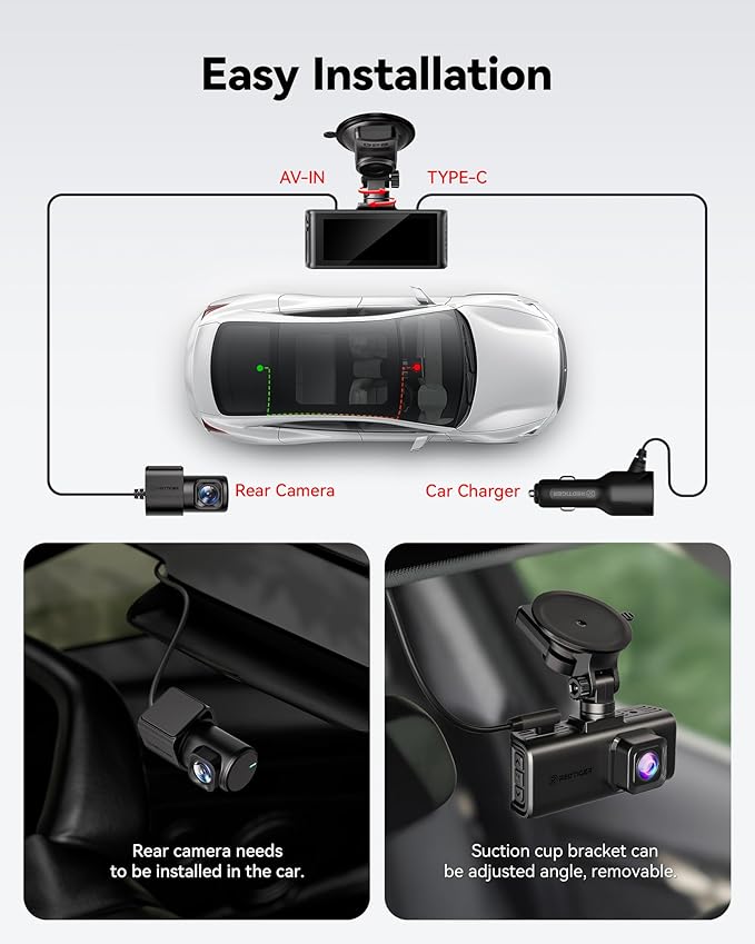 REDTIGER 4K STARVIS 2 Dash Cam Front and Rear, 5GHz WiFi 20MB/s Download, 128GB Card Included, Voice Control, Dash Camera for Cars with 3.18" Touch Screen, GPS, Loop Recording, Parking Mode(F7N Touch)