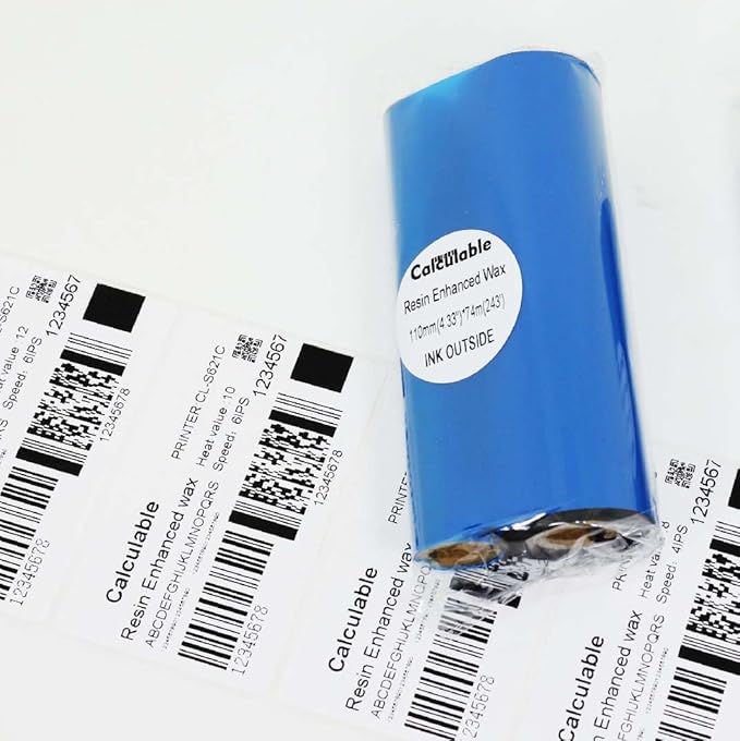 12 Count 4.33" x 243' (110mmx74m) Thermal Wax Ribbons 1/2" Core Thermal Transfer Wax Ribbon for Zebra,TEC,DATAMAX,INTERMEC,Avery,Citizen,SATO,TSC,GODEX,ARGOX