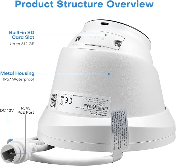 4K IP Camera Turret 8MP PoE Camera Outdoor, Security Camera with Human Vehicle Detection,98ft Color Night Vision,2.8mm 115° Wide Angle Lens,Built-in Mic,512GB Card Slot