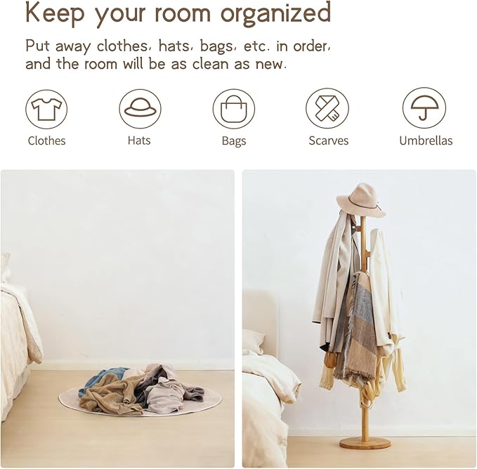 Bamboo Cactus Coat & Clothes Rack Stand, Standing Freestanding Clothing Racks with 6 Hooks for Adults & Kids, Heavy Duty Modern Entryway Living Room Bedroom Corner Coat Rack cactus-2
