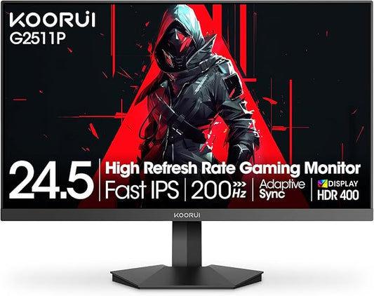 KOORUI 24.5 Inch Gaming Monitor 200Hz, 1ms, FHD(1920 * 1080p) IPS Display, HDR400, 90% DCI-P3 Color Gamut with Adaptive Sync, HDMI & DP Port, Black, G2511P