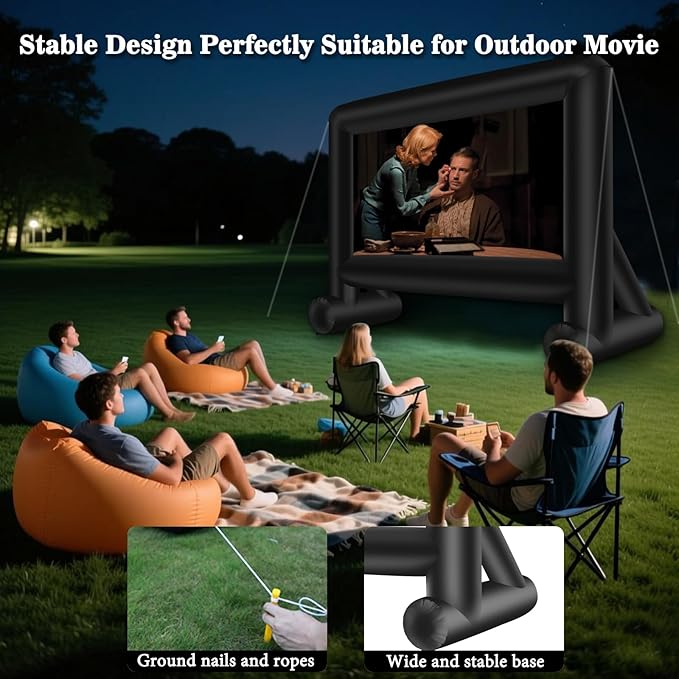 14 Feet Indoor and Outdoor Inflatable Blow up Mega Movie Projector Screen with Carry Bag for Front and Rear Projection