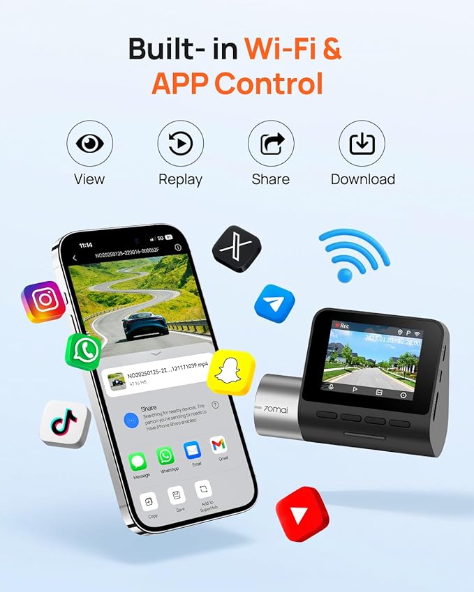 70mai 2.7K Dash Cam Front A500S, 1944P Dash Camera for Cars with Sony IMX335, Dashcam Built-in WiFi GPS, Optional Rear Dashcam, ADAS, 2'' IPS LCD Screen, 24H Parking Mode, WDR, Super Night Vision