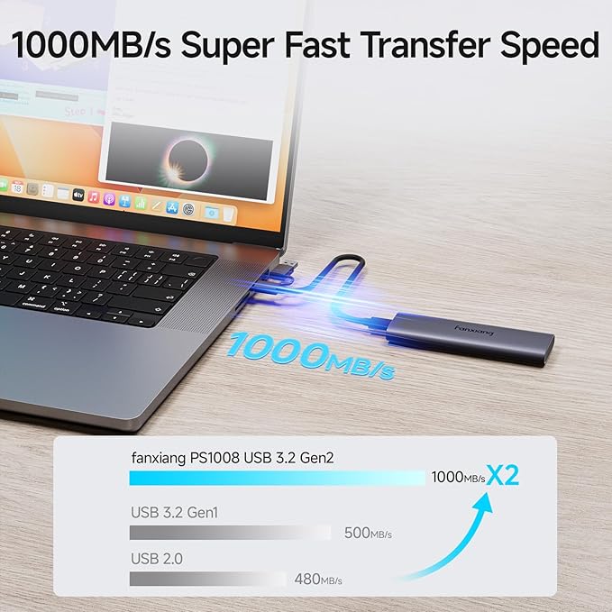 fanxiang 1TB External SSD - Portable SSD External Solid State Drive, 1000MB/s,USB 3.2 Gen2 Type-C, Aluminum Alloy, External Hard Drive for iPhone15/16,Android, Mac, Windows -PS1008NEW