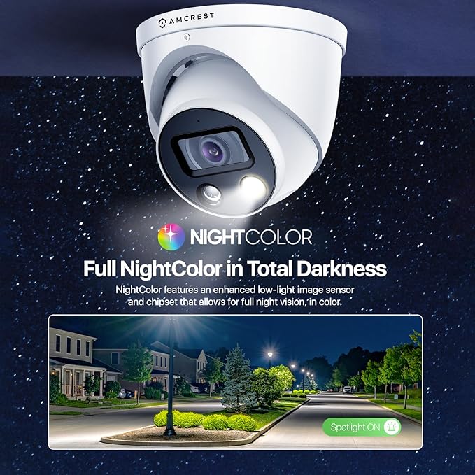 Amcrest UltraHD 4K (8MP) IP POE AI Camera, 4K @30fps, 98ft Night Color Vision F1.0, Security Outdoor Turret Camera, Vehicle & Human Detection, Active Deterrents, Two-Way Audio, IP8M-DT3949EW-3AI