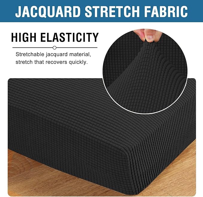 H.VERSAILTEX Super Stretch Individual Chaise Cover Sectional Couch Covers for L Shaped Sofa Both Left/Right Featuring Thick Jacquard Textured Twill Fabric (1 Piece Chaise Cover, Black)