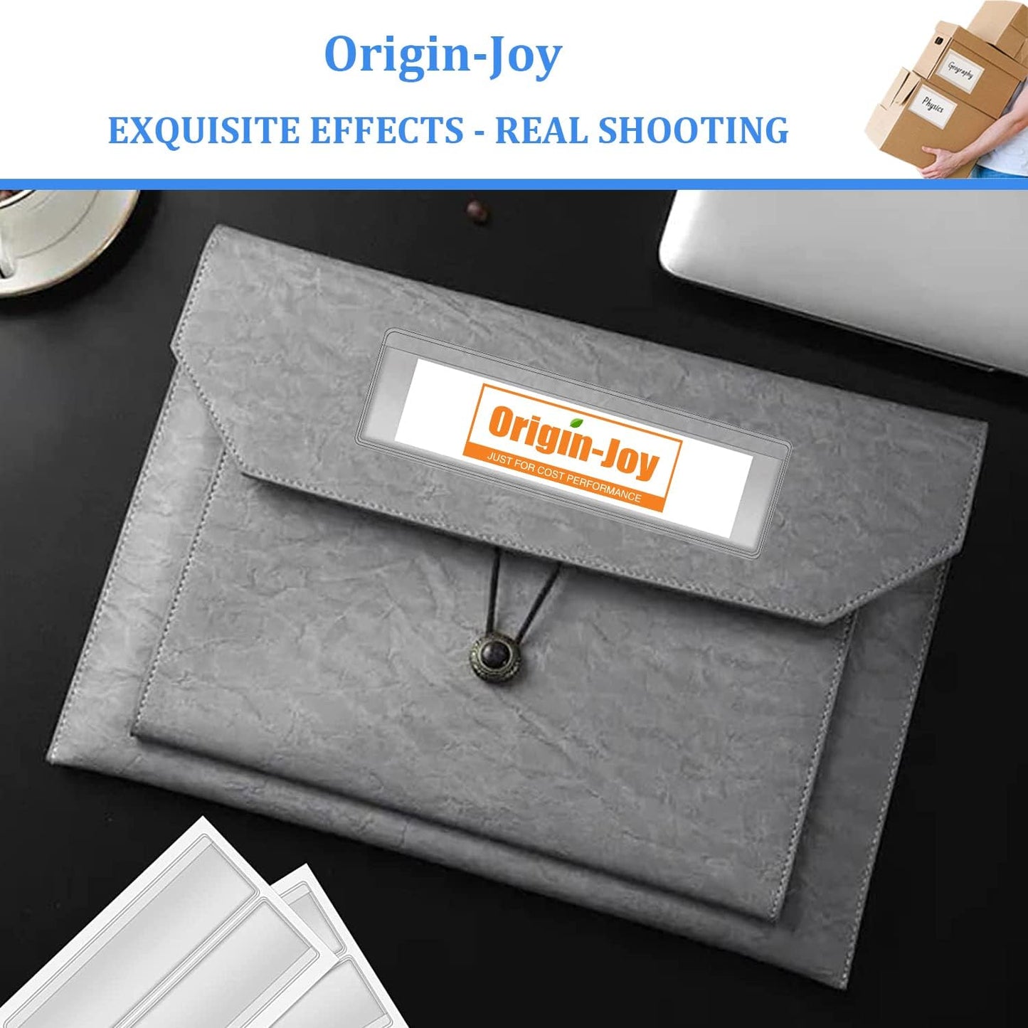 Origin-Joy 35 PCS Self Adhesive Index Card Pockets with Top Open, Clear Plastic Label Holder for Cards of Note, Library and Business, Adhesive Label Pockets & Card Holder (4.5 x 5.5 inch)