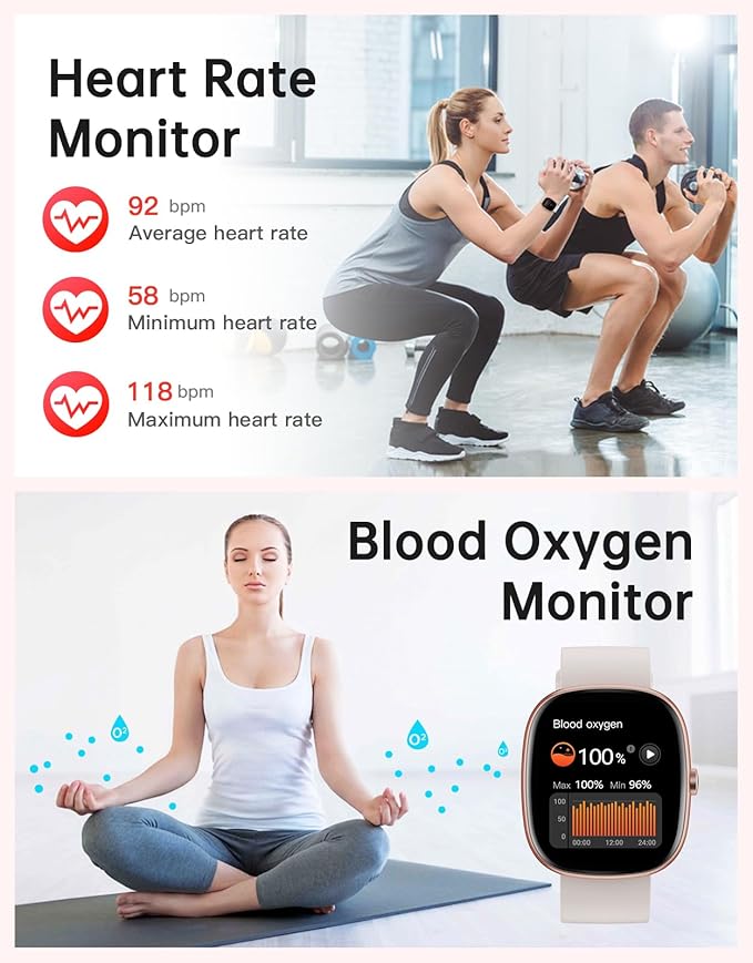 HUAKUA Smart Watches for Women Men (Answer/Make Calls), 1,85" HD Smart Watch for iPhone/Android Phones, Fitness Tracker with 100+ Sport Heart Rate/Sleep Monitor Pedometer Waterproof (Starlight Gold)