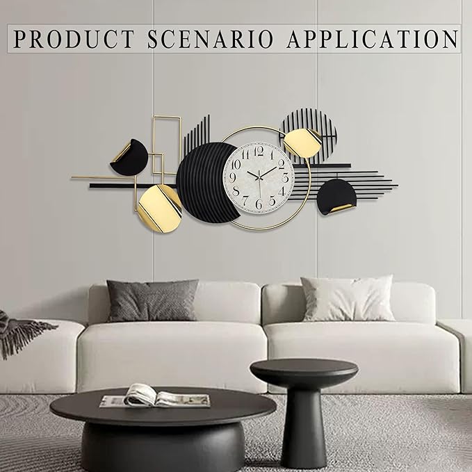 Large Modern Wall Clock,Metal Black White Wall Clock Silent Non-Ticking, Battery Operated,57x 23 Inches Wall Art,Oversized Decorative Metal Clock for Living Room,Dinner Room,Bedroom