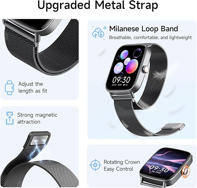 Smart Watch for Women, 1.85" HD Smartwatch Compatible iPhone/Samsung/Android (Answer/Make Calls), 100+ Sport Modes Fitness Tracker with Heart Rate/Sleep/SpO2 Monitor, IP68 Waterproof, Metal Band