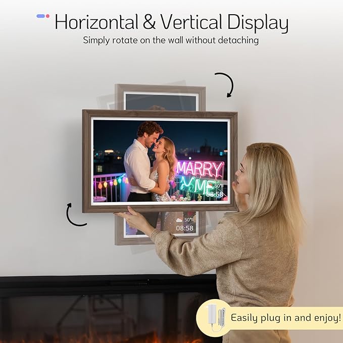 NexFoto Large Digital Picture Frame 27'' Touchscreen, WiFi Electronic Photo Frame 64GB 1920 * 1080 - Add Photos from Google Photos, Upload Videos, for Christmas/Housewarming/Mom/Birthday, Walnut
