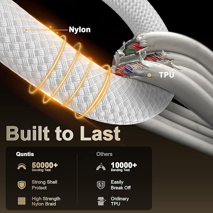 Quntis USB C to USB C Cable 6FT 3Pack - Type-C 60W Nylon Braided Charger Cord Fast Charging for iPhone 17 16 15 Series, iPad mini 6, Pixel and More, White